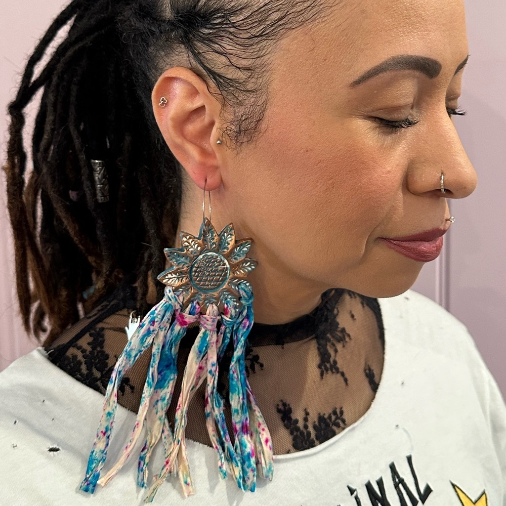 Bohemian Silver and Multicolor Tassel Earrings